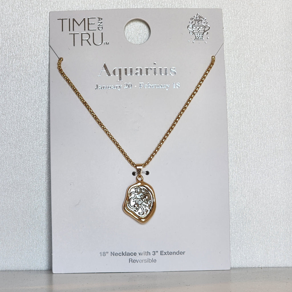 Time and Tru Aquarius Zodiac Reversible Pendant Necklace
