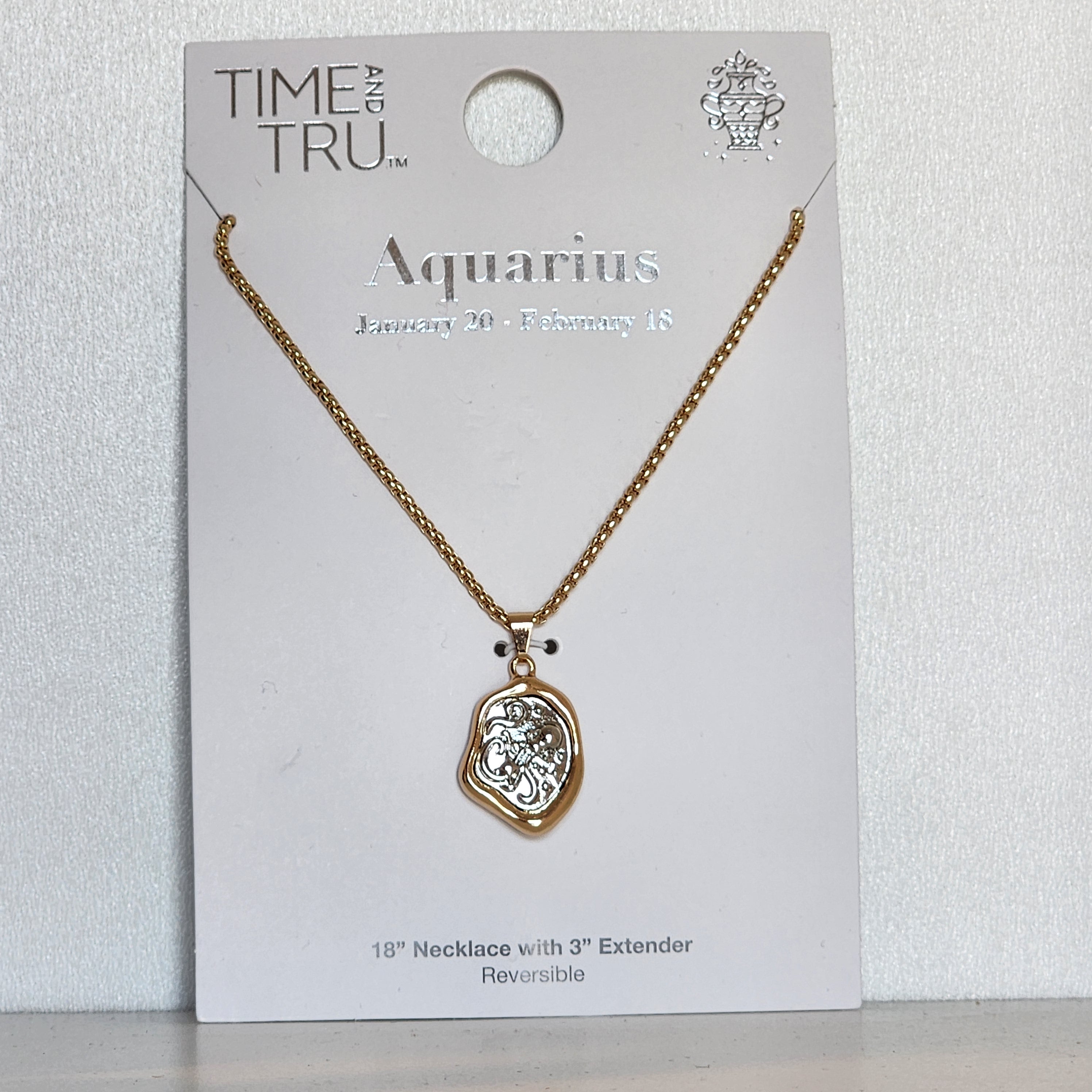 Time and Tru Aquarius Zodiac Reversible Pendant Necklace