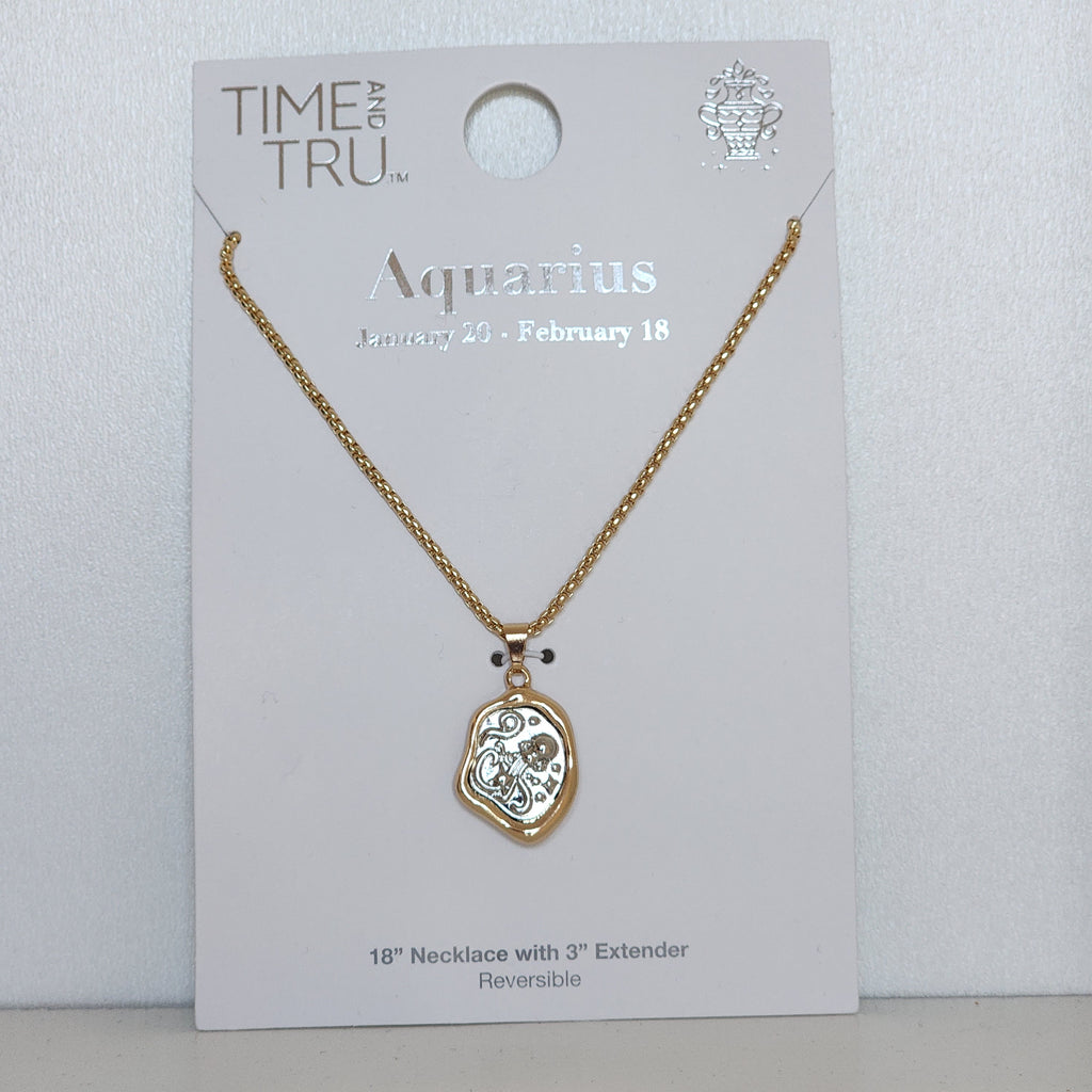 Time and Tru Aquarius Zodiac Reversible Pendant Necklace