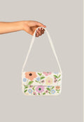 creamy white floral beaded bag, hand-beaded shoulder bag