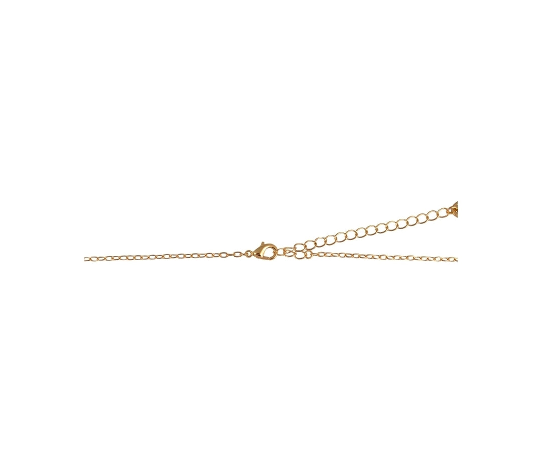 A delicate gold chain extender strap with a lobster clasp and a small decorative connector, displayed horizontally on a solid white background.